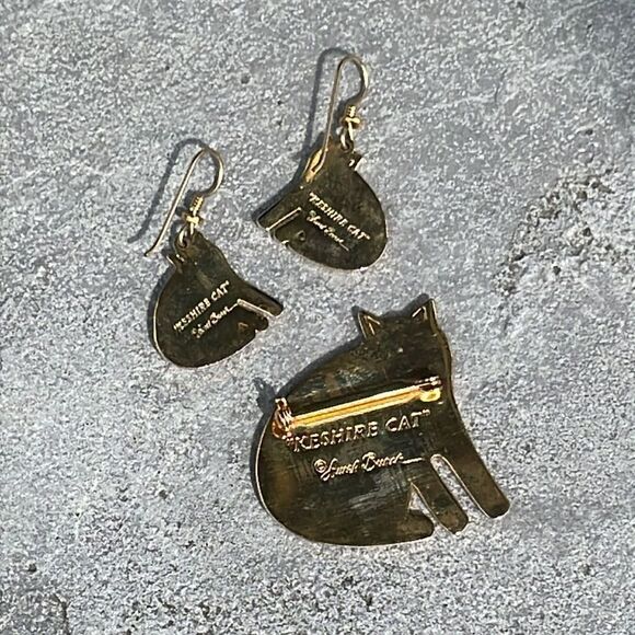 Laurel Burch vintage Keshire cat earring and brooch set like new black - Picture 3 of 5